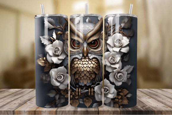 3D Bronze Metal Owl Tumbler Wrap Design