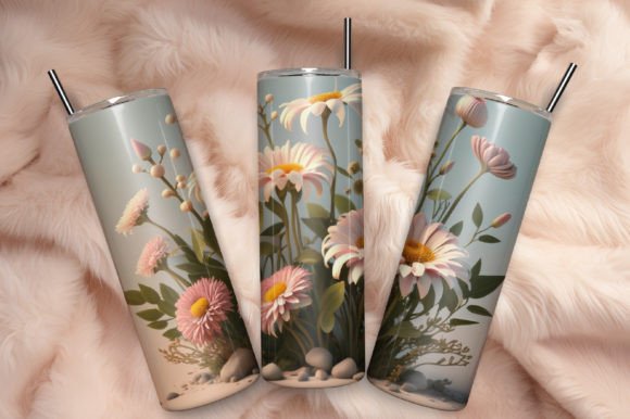 3D Flowers Pearls 20oz Skinny Tumbler