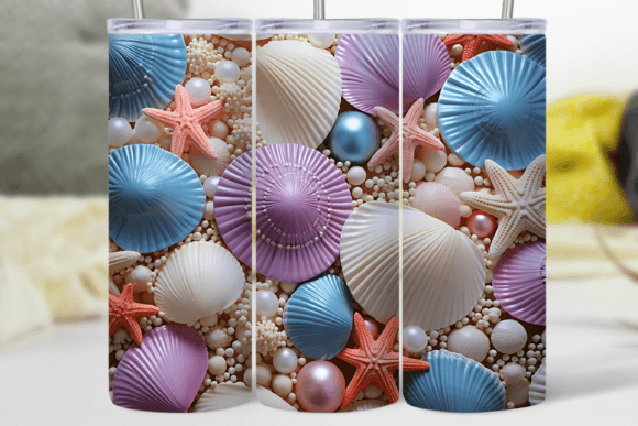 3D Seashells & Pearls Tumbler Wrap 20oz