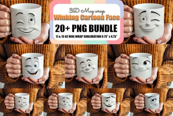 Elevate Your Sublimation Projects with the Winking Cartoon Face 3D Mug Wrap Bundle