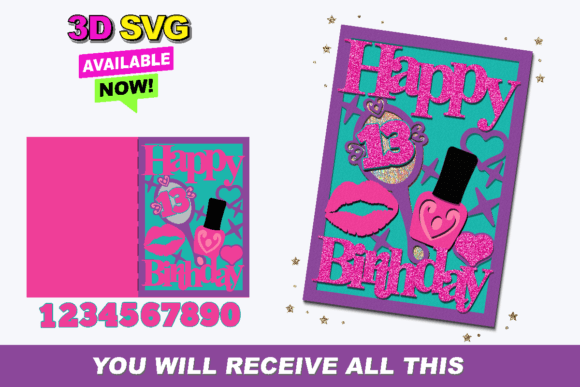 Stunning 3D Makeup Birthday Card SVG