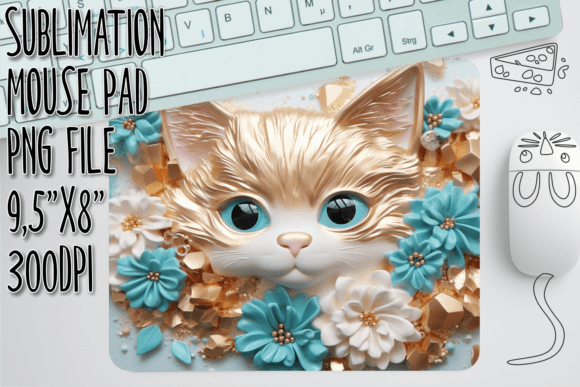 Whimsical Cat 3D Mouse Pad Design