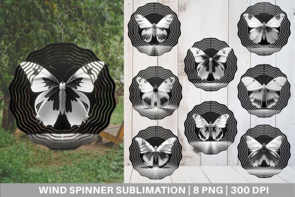 Wind Spinner 3D White Black Butterfly